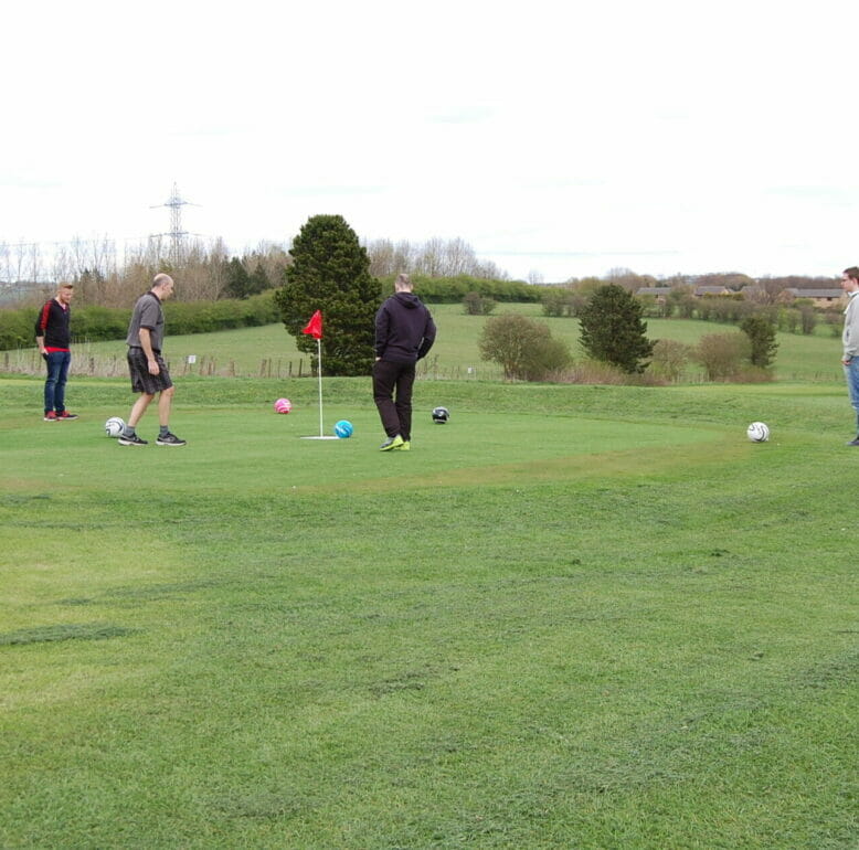 Friends playing Footgolf at Bradley Park Golf Course